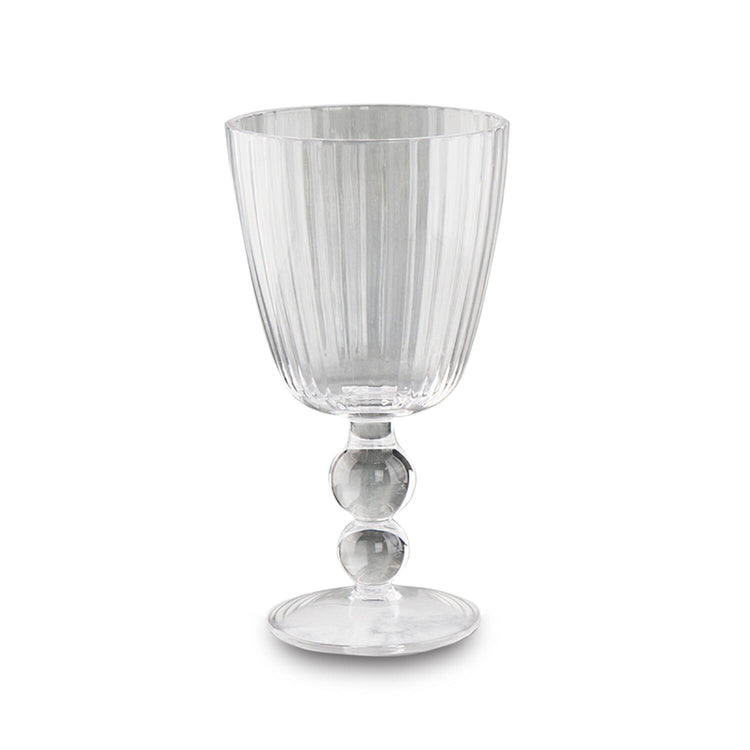 VIDA Venice clear acrylic all-purpose wine glass with rippled texture and beaded stem.