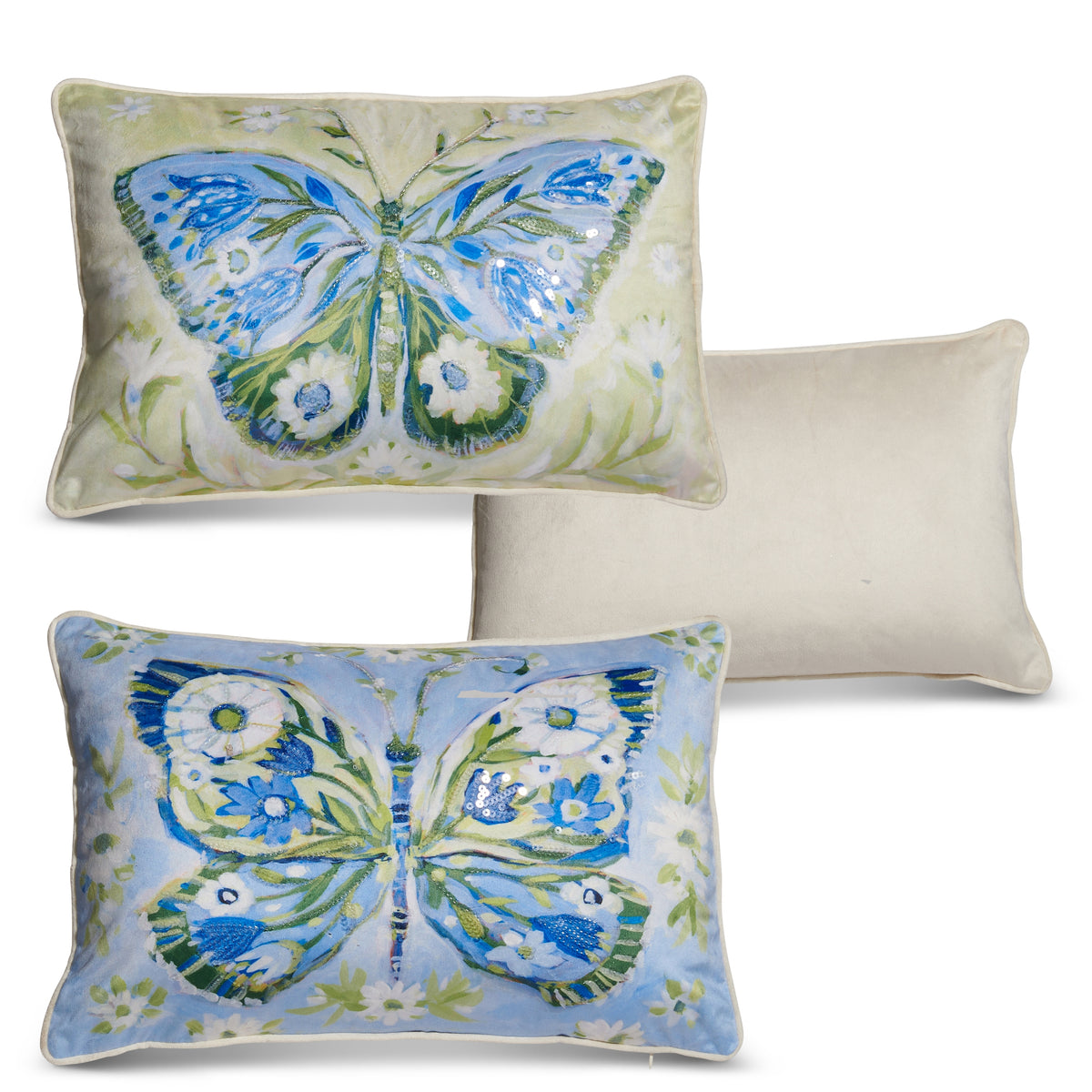 Eighteen-inch square pillow with removable polyester cover featuring a meadow wings pattern in earth tones.