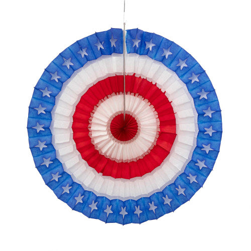 Hand-dyed paper patriotic star fan with hanging hardware