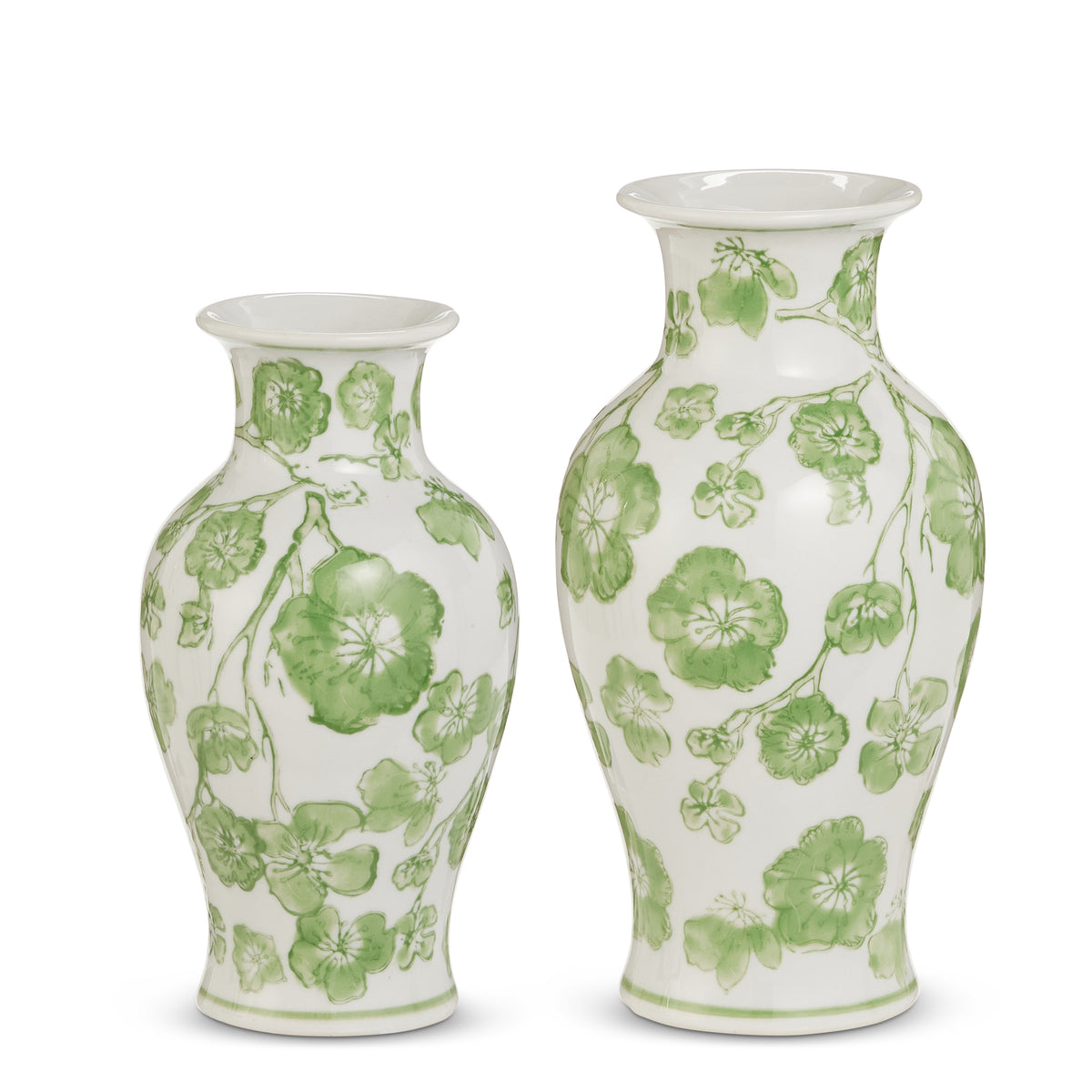 Green clay bud vase with cherry blossom motif