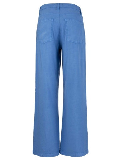 Front view of Meg wide-leg linen rayon pants with front pleats in a neutral tone.