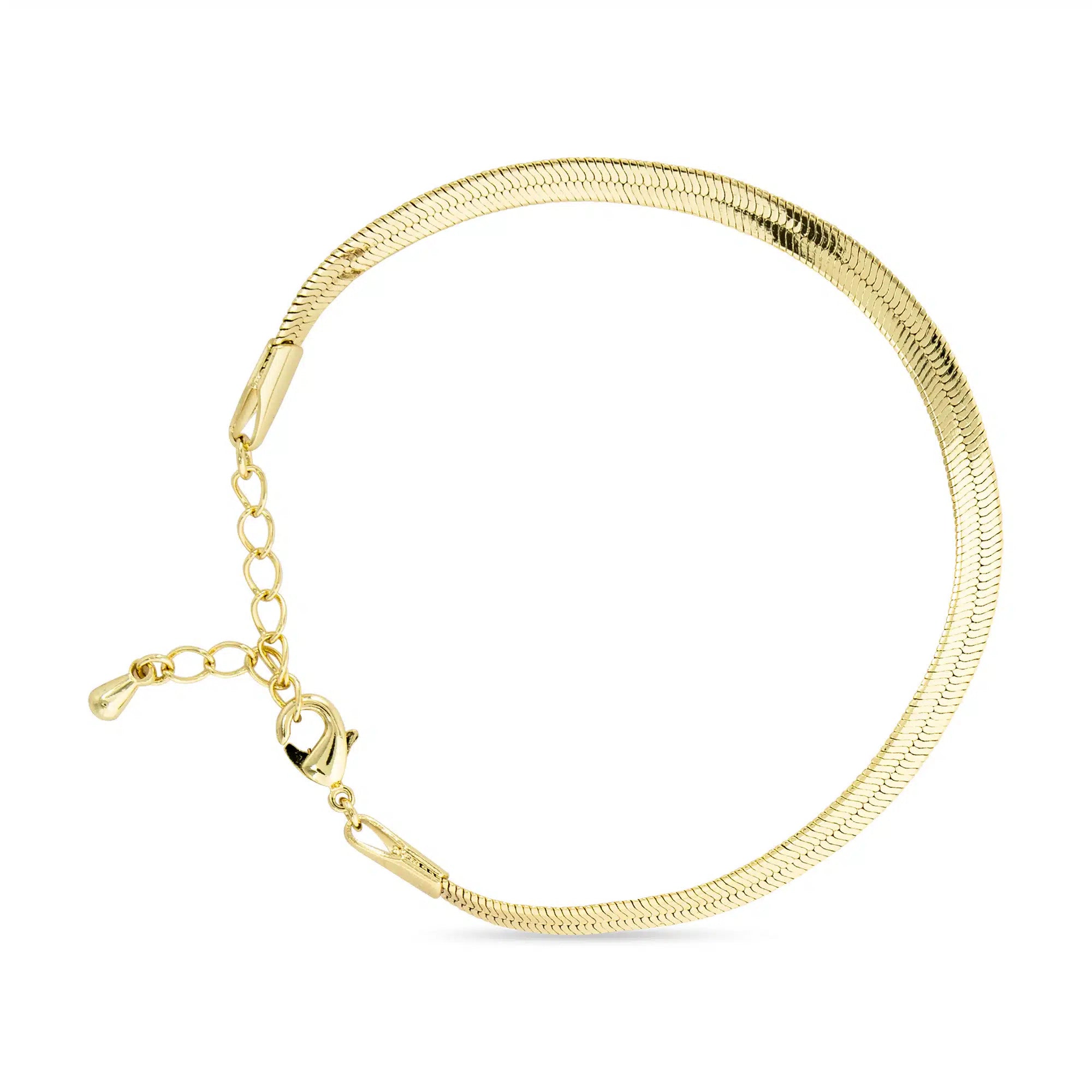 Gold Herringbone Chain Bracelet with a high-polish finish and lobster clasp closure.
