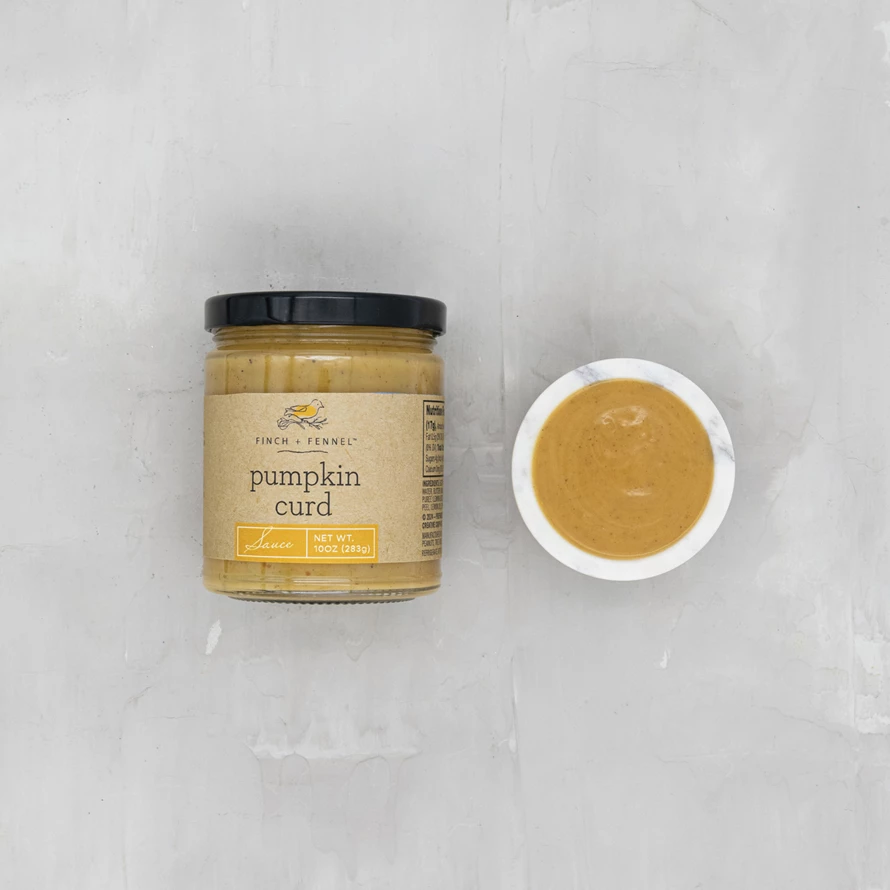Bottle of Pumpkin Curd Sauce with cinnamon, nutmeg, ginger, citrus hints