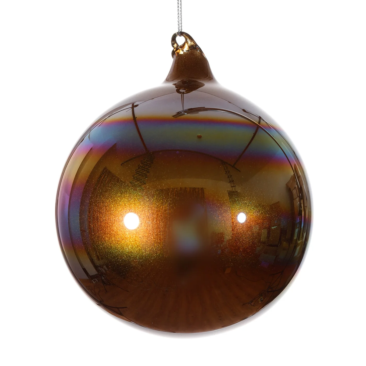 120mm bronze pearl glass ball ornament with an iridescent finish and reflective surface.