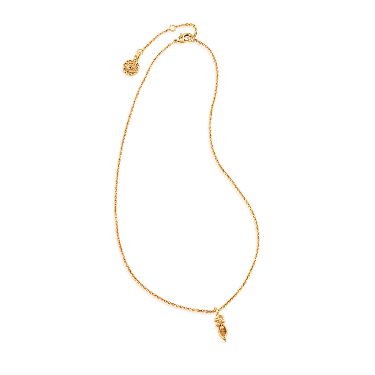 Meadow Walk Lily Charm Necklace in 18K gold plated brass with a delicate floral pendant.
