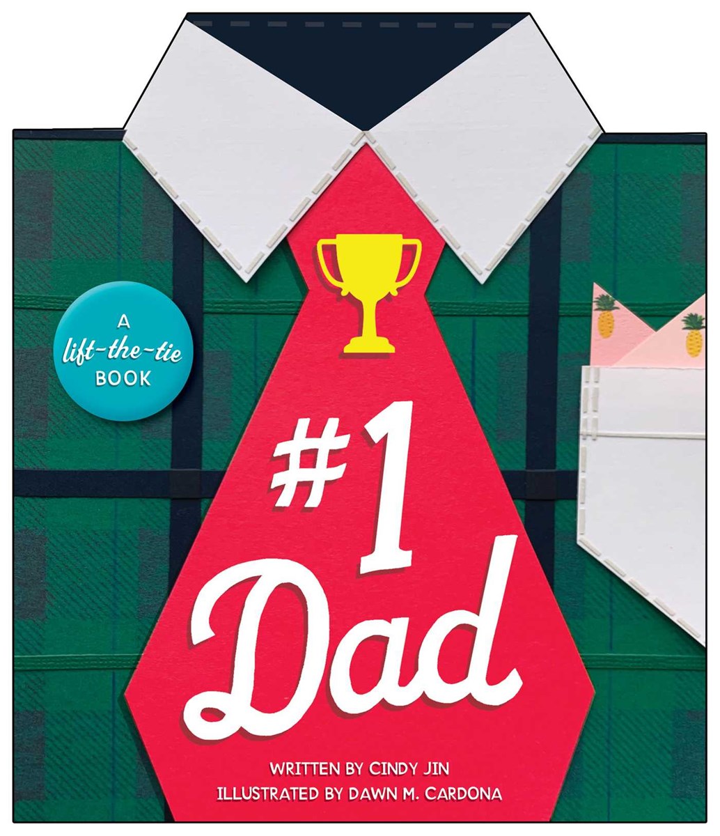 Children's book cover for #1 Dad, designed as a green plaid shirt with a red tie and trophy.