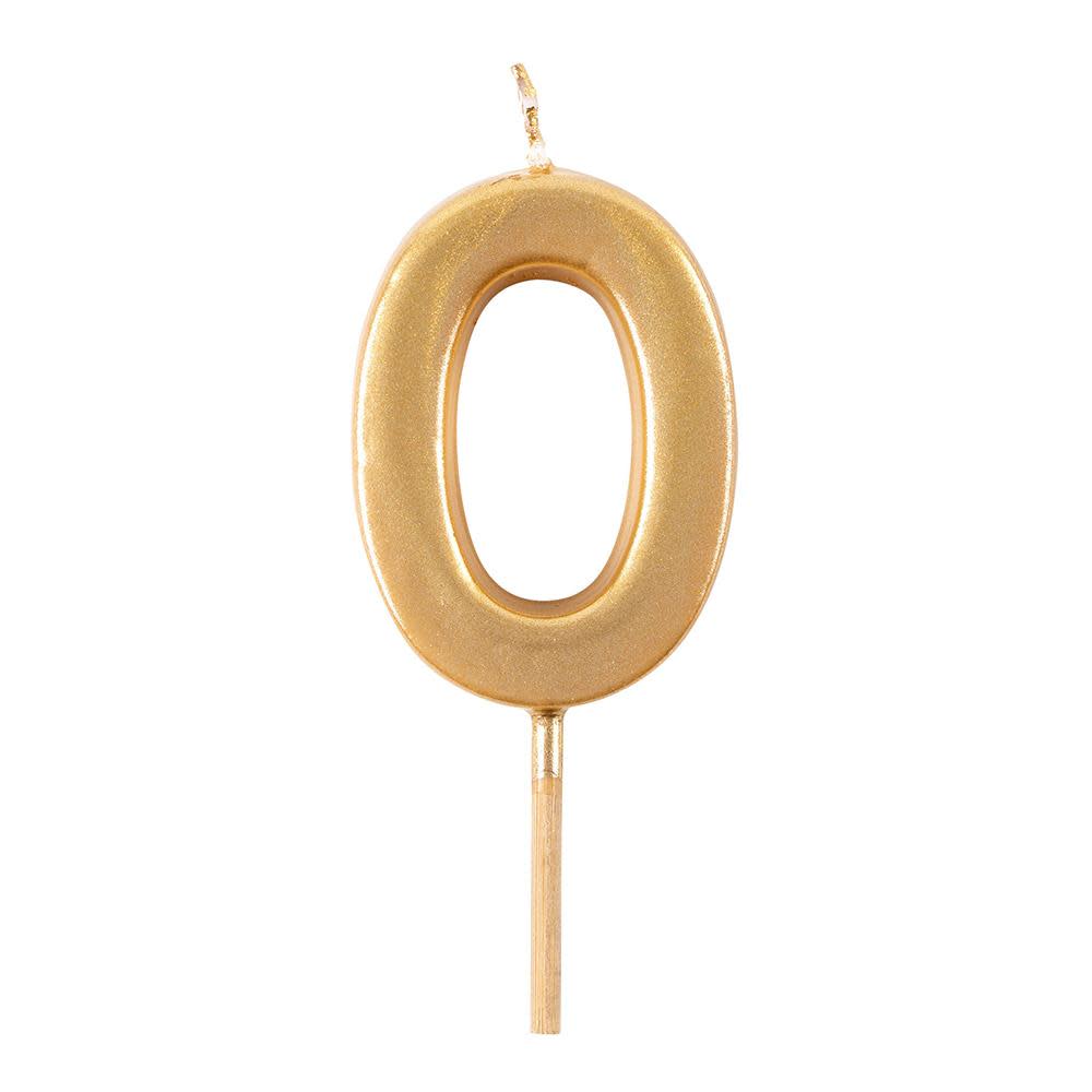 Gold-coated number birthday candle with a cylindrical shape.