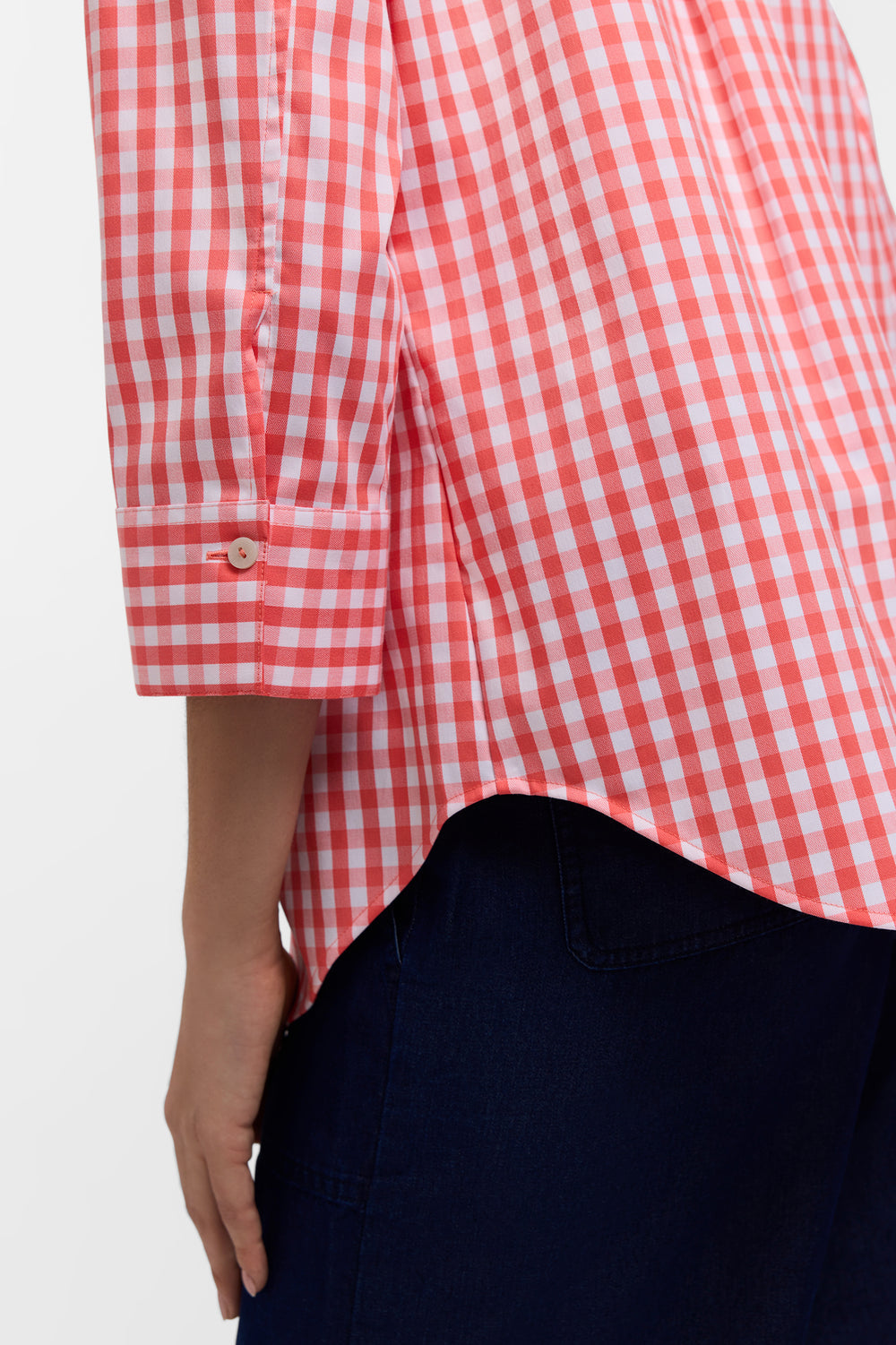 Margie Gingham Stretch Matte Sateen ¾ Sleeve Shirt