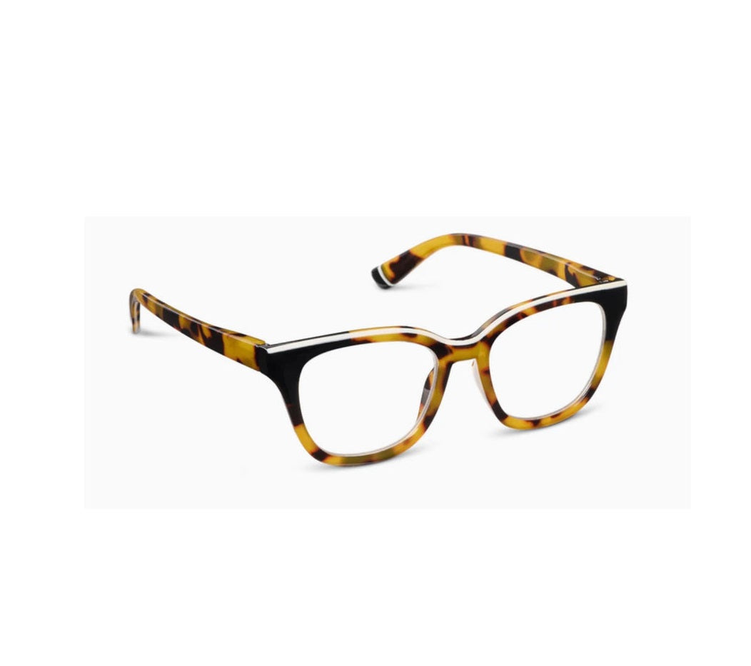 Blue light blocking eyeglasses with a quirky recycled polycarbonate frame.