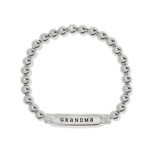 Silver stretch bracelet with a message finish on the band.