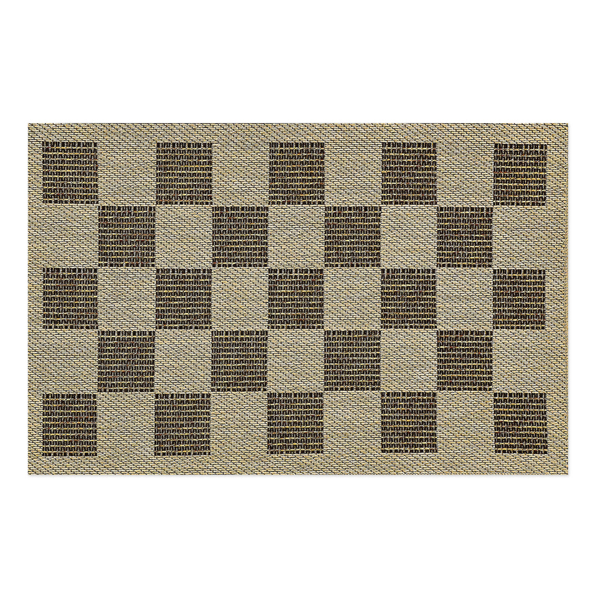 Black Check 2' x 3' Indoor/Outdoor Rug with a woven checkerboard pattern in black and tan.