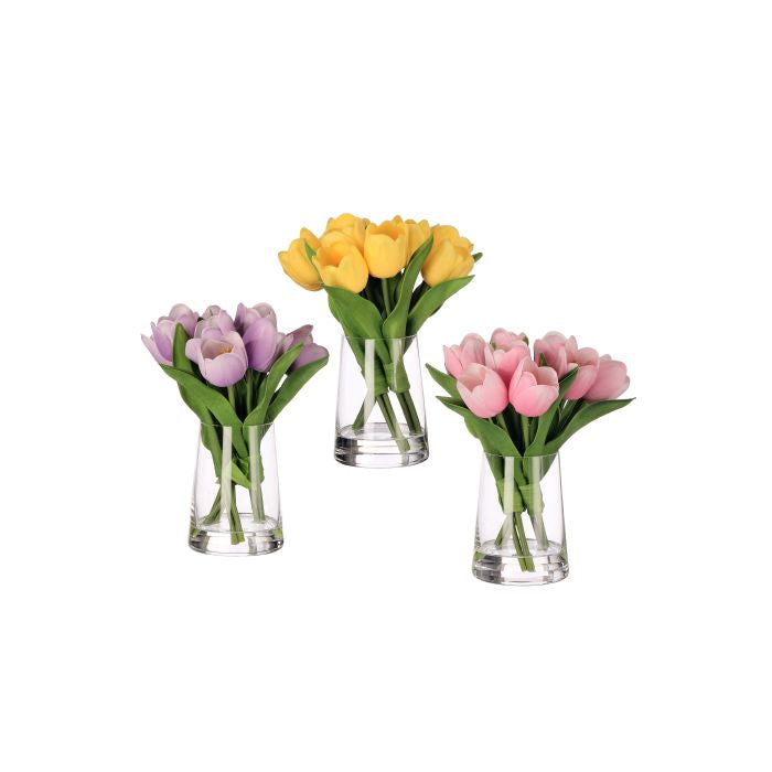 9-inch spring tulip illusion vase with a curved silhouette.