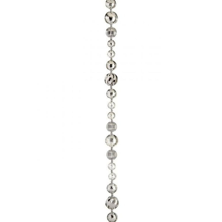 60-inch silver mercury glass vacuum plate ornament garland with reflective ball shapes.