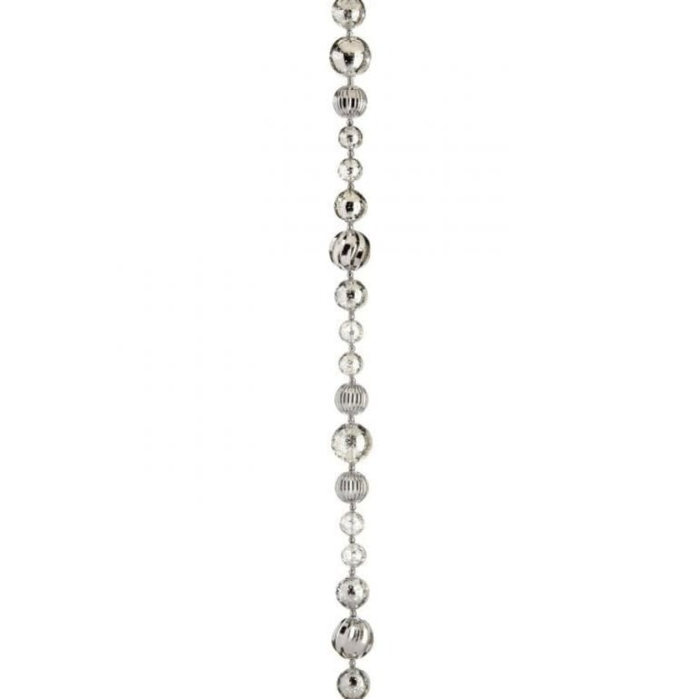 60-inch silver mercury glass vacuum plate ornament garland with reflective ball shapes.