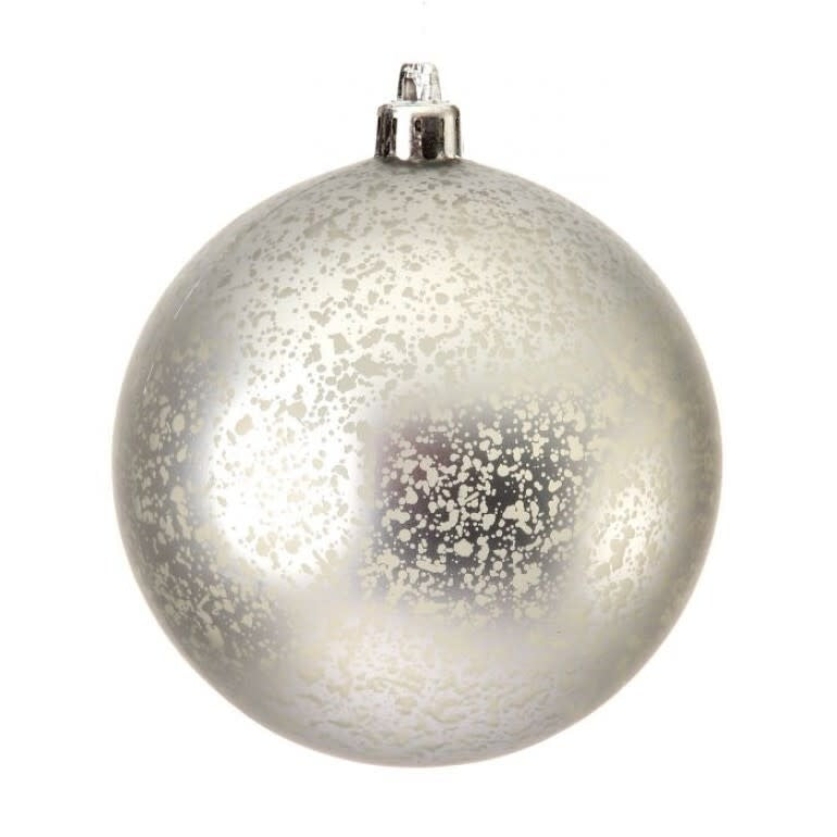 Matte mercury ball ornament with a reflective silver finish.