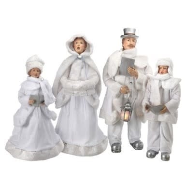 Set of frosted white Carolers LED tree lights with warm white bulbs on green wire.