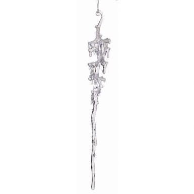 Clear frosted acrylic icicle ornament with glitter drip pattern
