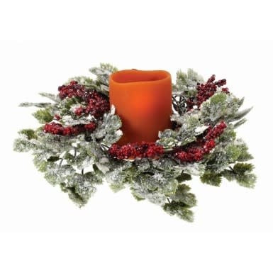 Frost Mini Grape Leaf & Berry ring candle holder with wintry berry accents