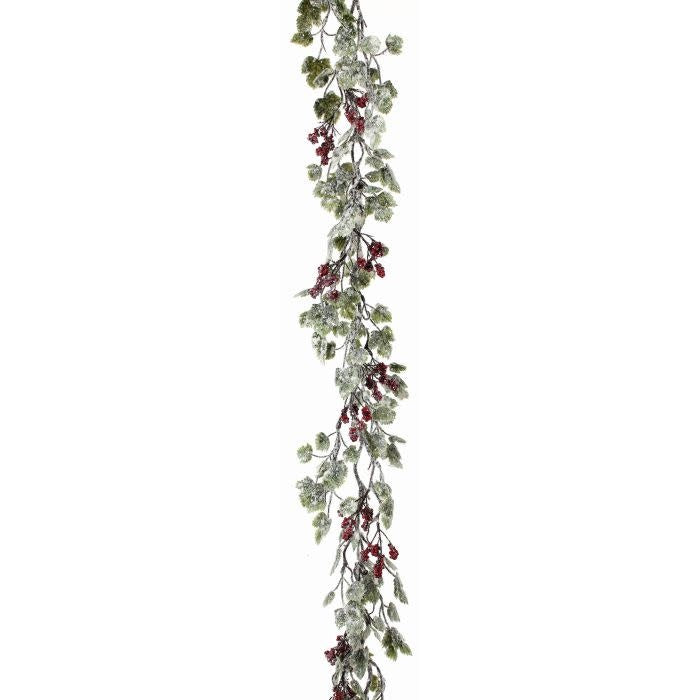 72-inch frosted green grape leaf garland with white berries