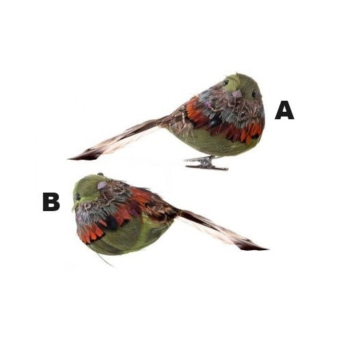 Feathered aspen bird ornament in natural tones with detailed wing textures.