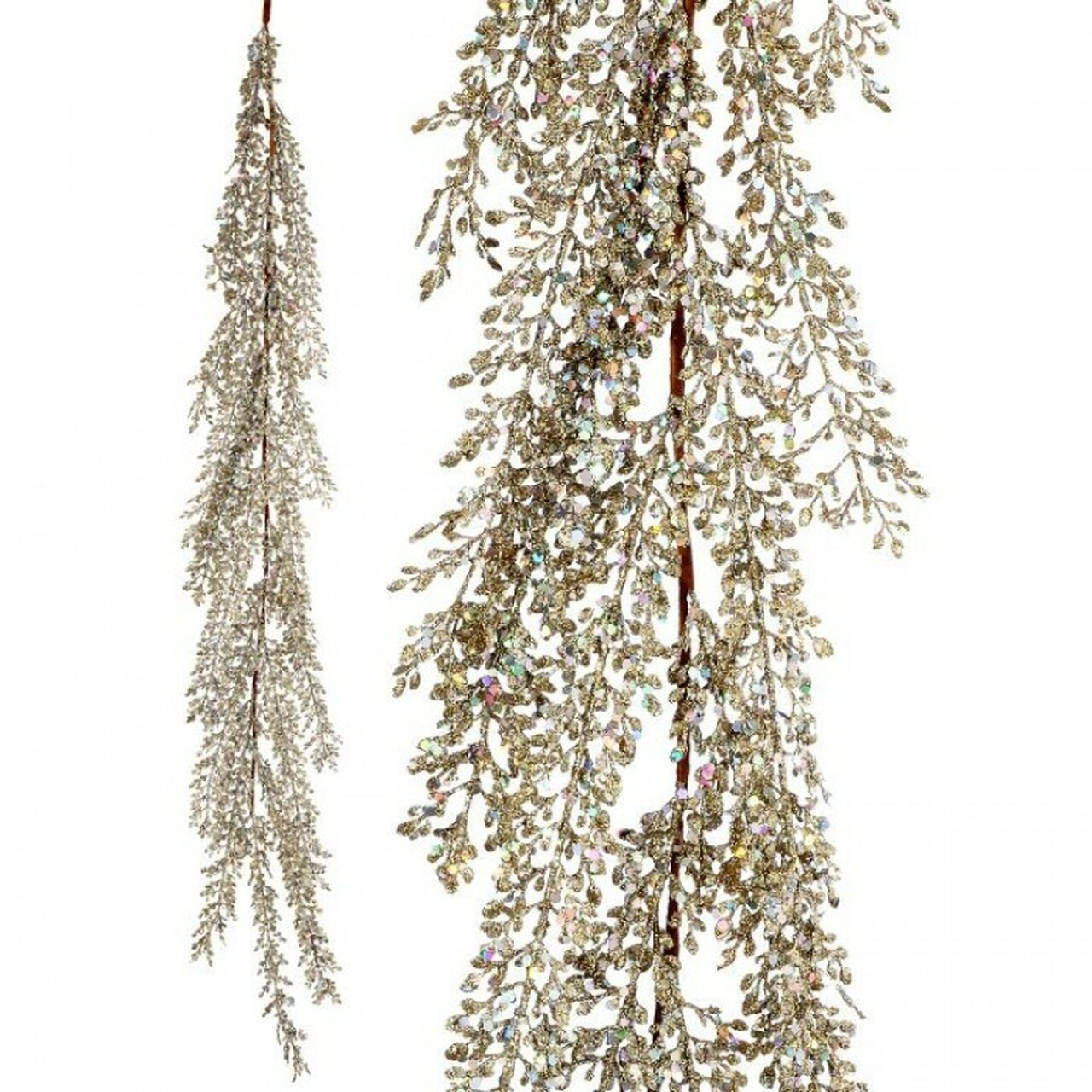 48-inch platinum glitter sequin Artemesia floral garland on a natural branch silhouette.