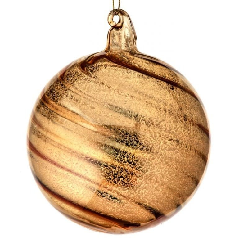 120mm gold glass ball ornament with a swirling textured pattern and a hanging loop.
