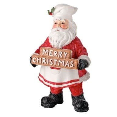 7.5-inch resin chef Santa figurine with red suit, white beard, and 'Merry Christmas' text on chest.