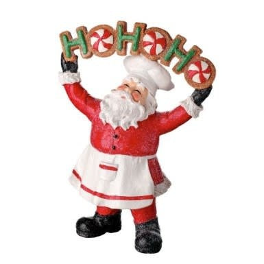 8-inch resin Santa figurine with red suit, white beard, holding a peppermint candy cane.