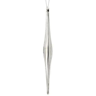 12-inch shiny silver mercury glass finial icicle ornament with a slender, elongated silhouette.