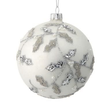 4” Glass Beaded Holly Leaf Vine Ball Ornament