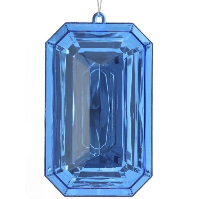 9-inch acrylic emerald cut ornament in sapphire blue with faceted gemstone silhouette