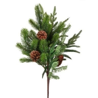 Real touch Norfolk spruce artificial greenery spray with small pinecones in natural green color.