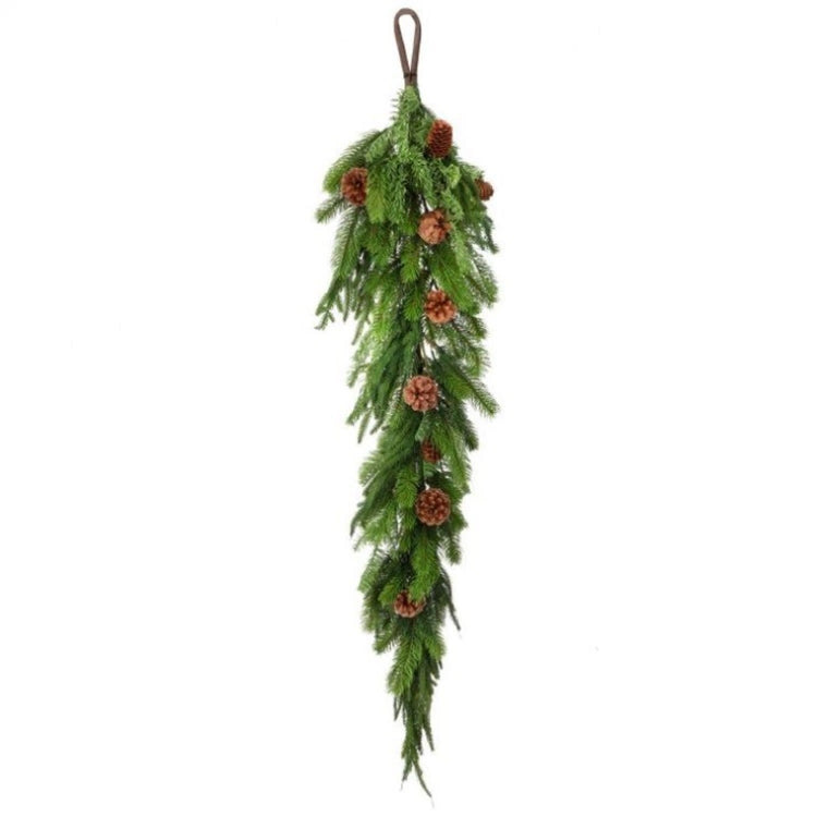 48-inch natural green Norfolk garland made of PE-plastic pine branches.
