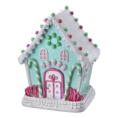 Pastel multi-colored resin gingerbread house with LED lights