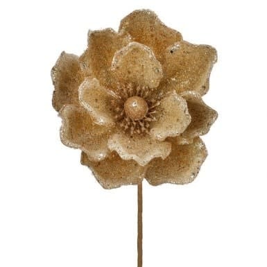 Gold magnolia stem accent with micro beaded sequins measuring 24 inches long.