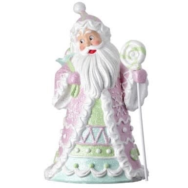Resin Santa figurine holding a lollipop with candylicious theme