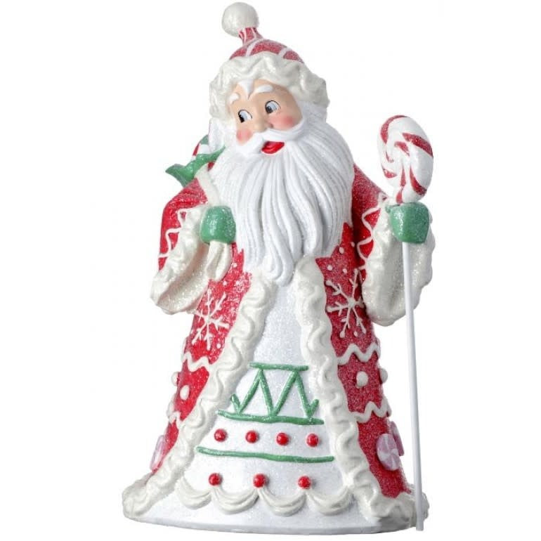 Resin Santa figurine holding a lollipop with candylicious theme