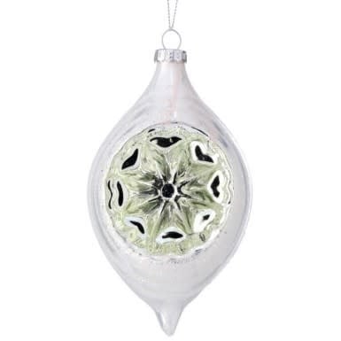 White glass pearl reflector finial ornament with a spherical shape.