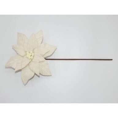 Ivory felt poinsettia wreath with a central stem.