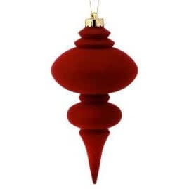 10-inch red frosted finial Christmas ornament with a classic tiered silhouette.