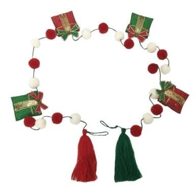 60-inch felt garland with sequin glass beads in red