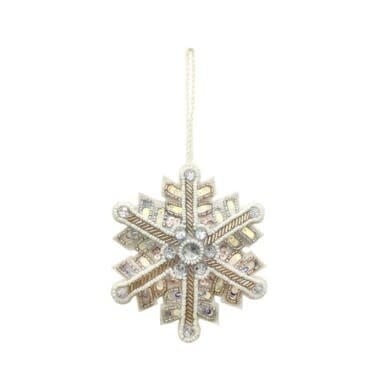 Platinum glass bead snowflake ornament with sequin accents