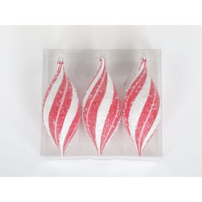 7-inch sugar peppermint finial ornament with a glossy red finish and white striped pattern.