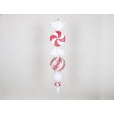 40-inch vacuum plate finial drop with peppermint swirl pattern in red and white