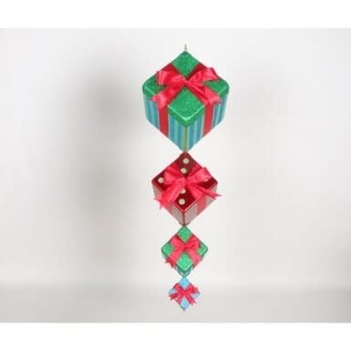 46-inch hanging stacked package with glitter finish in festive holiday decor