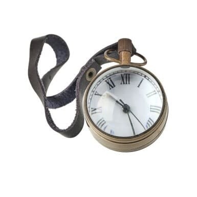 Antique brass pocket watch ornament with leather strap