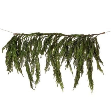 Real touch Norfolk pine dripping garland in green with natural foliage texture