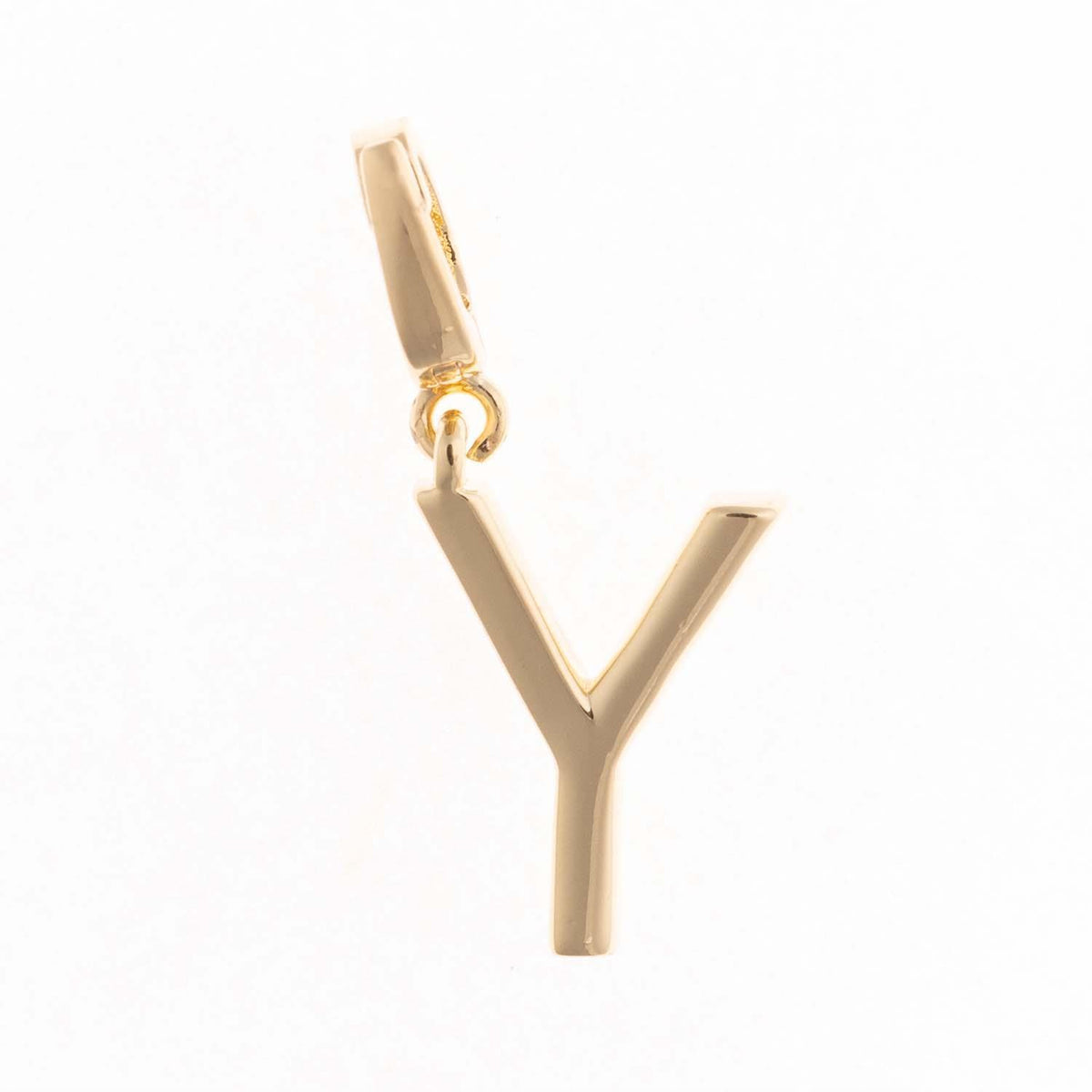 18k gold plated Tia Initial Charm in the shape of the letter Y with a clasp.