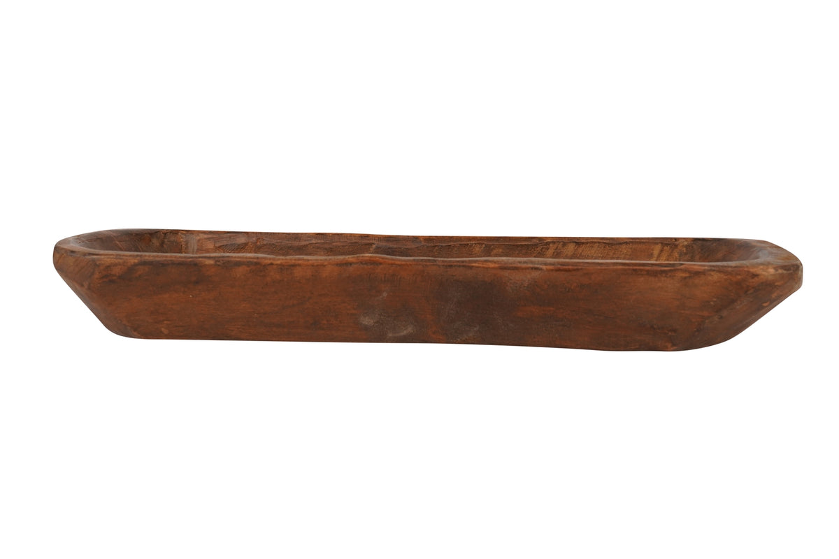 Hand-carved rustic wooden French baguette dough bowl with natural grain pattern