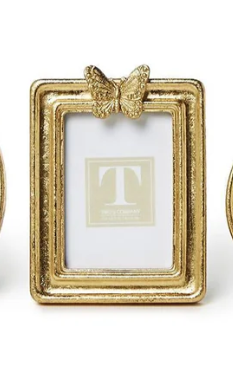 Golden butterfly-shaped resin photo frame with gold leaf finish